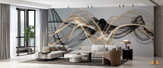 Vertical Black and Gold Swirls