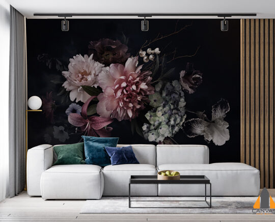 Vintage Floral Arrangement on Black