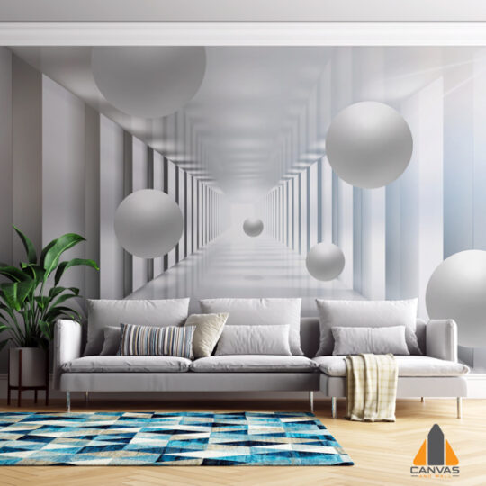 White Tunnel with 3D Floating Balls
