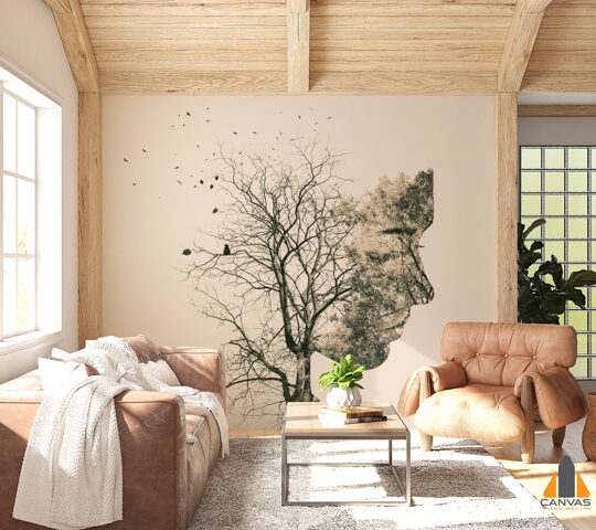 Young Woman embedded with autumn trees