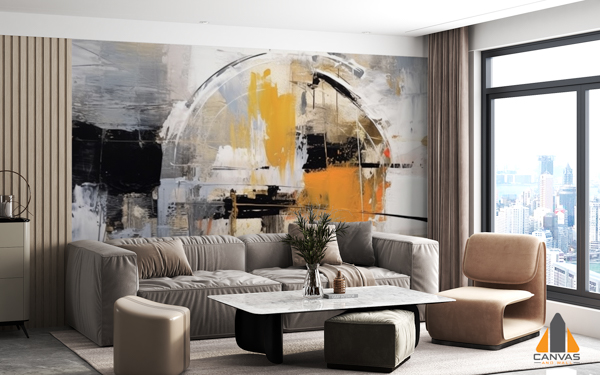 abstract-oil-painting-Orange Black Grey Colour expressions