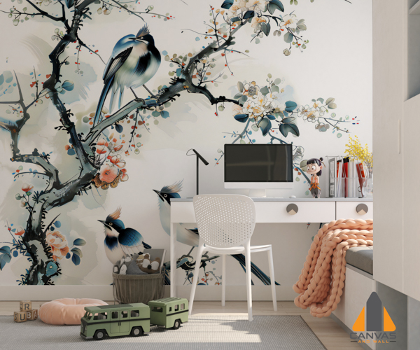 chinoiseries wallpaper three birds on branch
