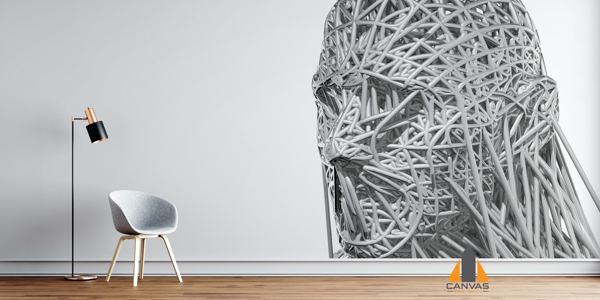 cyborg face on white background