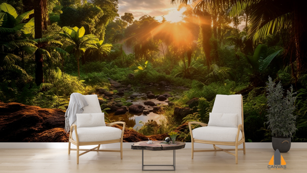 lush-tropical-rainforest-adorned-with-abundant-foliage-river-generative-ai