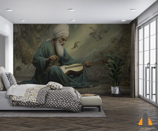 painting-man-playing-guitar-with-birds-flying-around-him