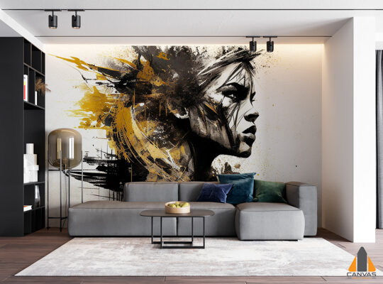 portrait-girl-with-acrylic-paints-canvas-beautiful-interior-poster-stylish-painting-generative-ai