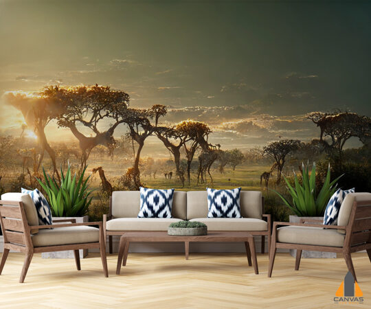 sunset-blue-sky-savannah-with-trees-green-grass