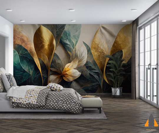 textured-abstract-watercolor-flowers-with-golden-sheen-elegant-flower-card-banner-template-with-space-text-3d-illustration