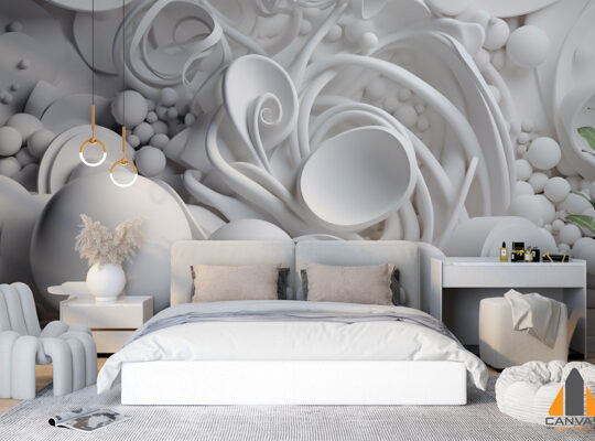 wall-with-white-3d-art-that-has-lot-circles-it