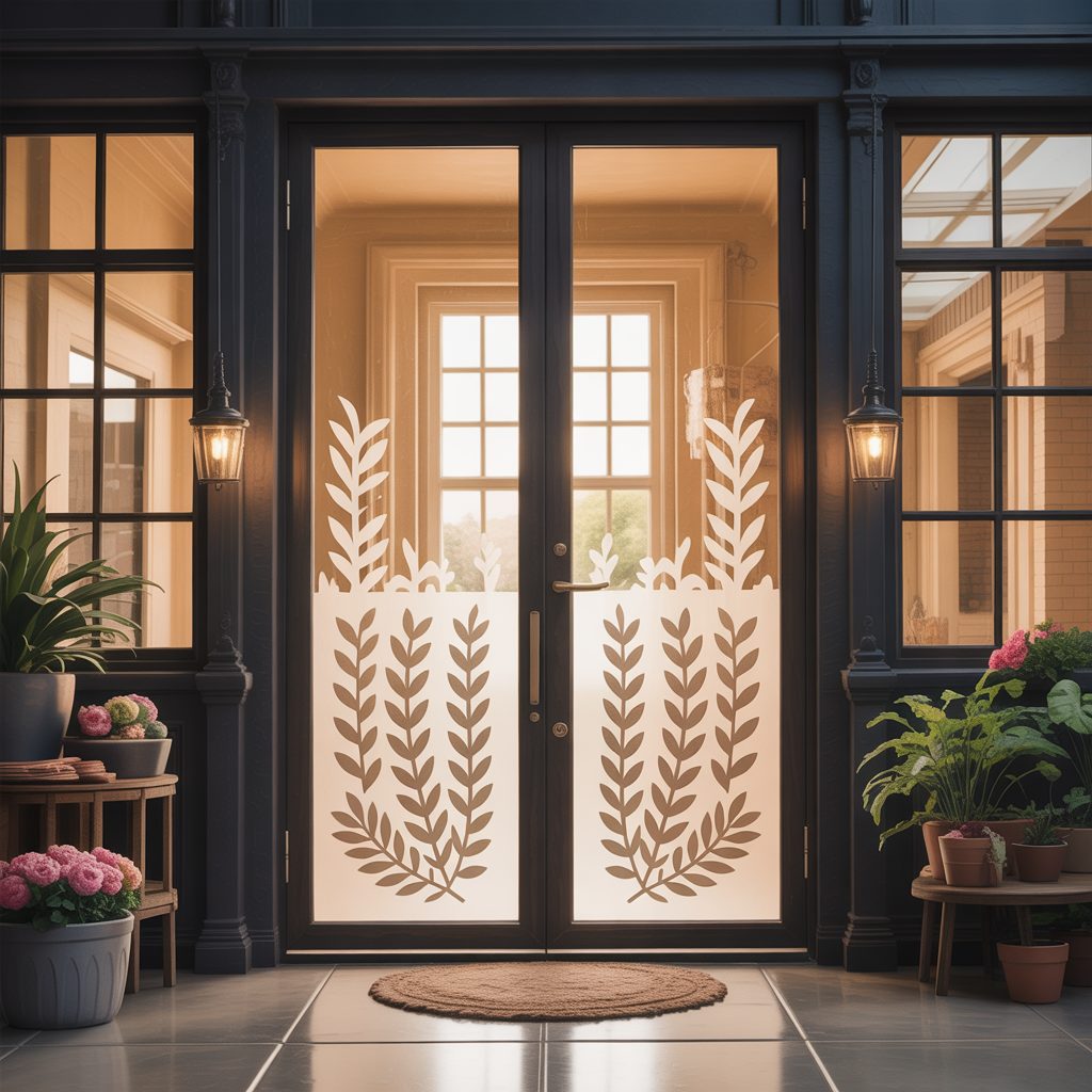 Botanical Motif Door Film - Window Frosting