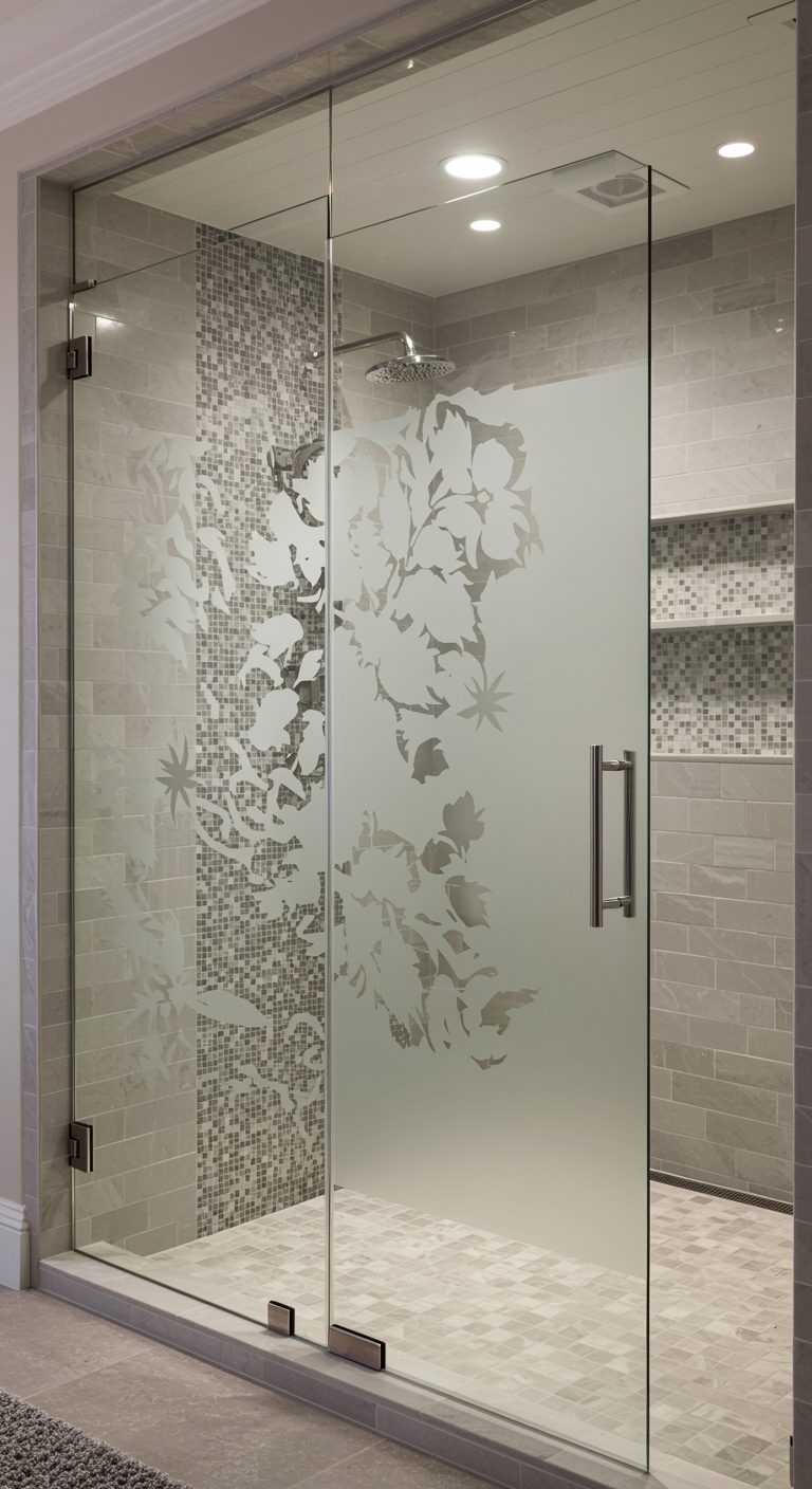 Floral Cascade Shower Film - Window Frosting