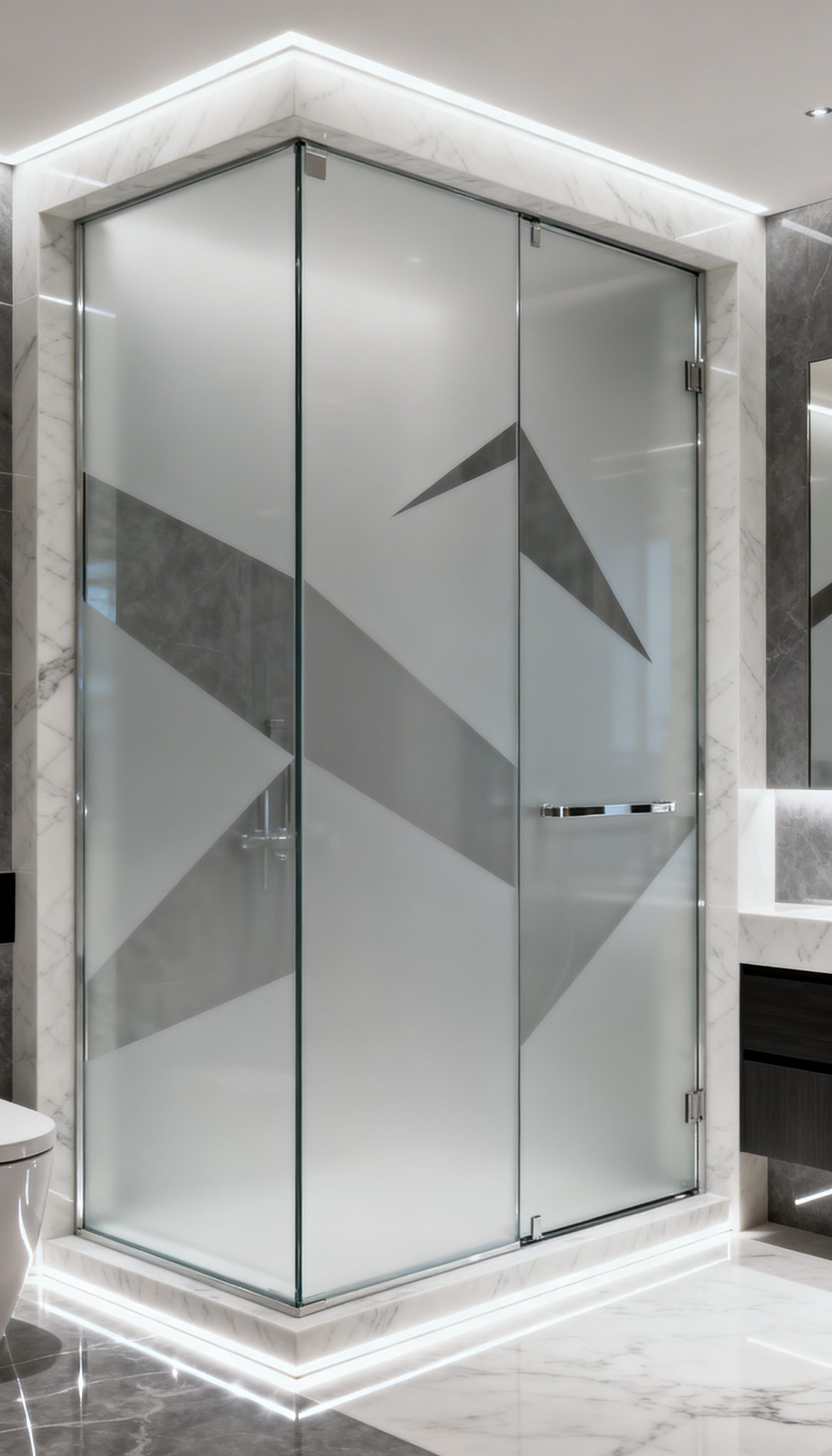 Geometric Shower Corner - Window Frosting